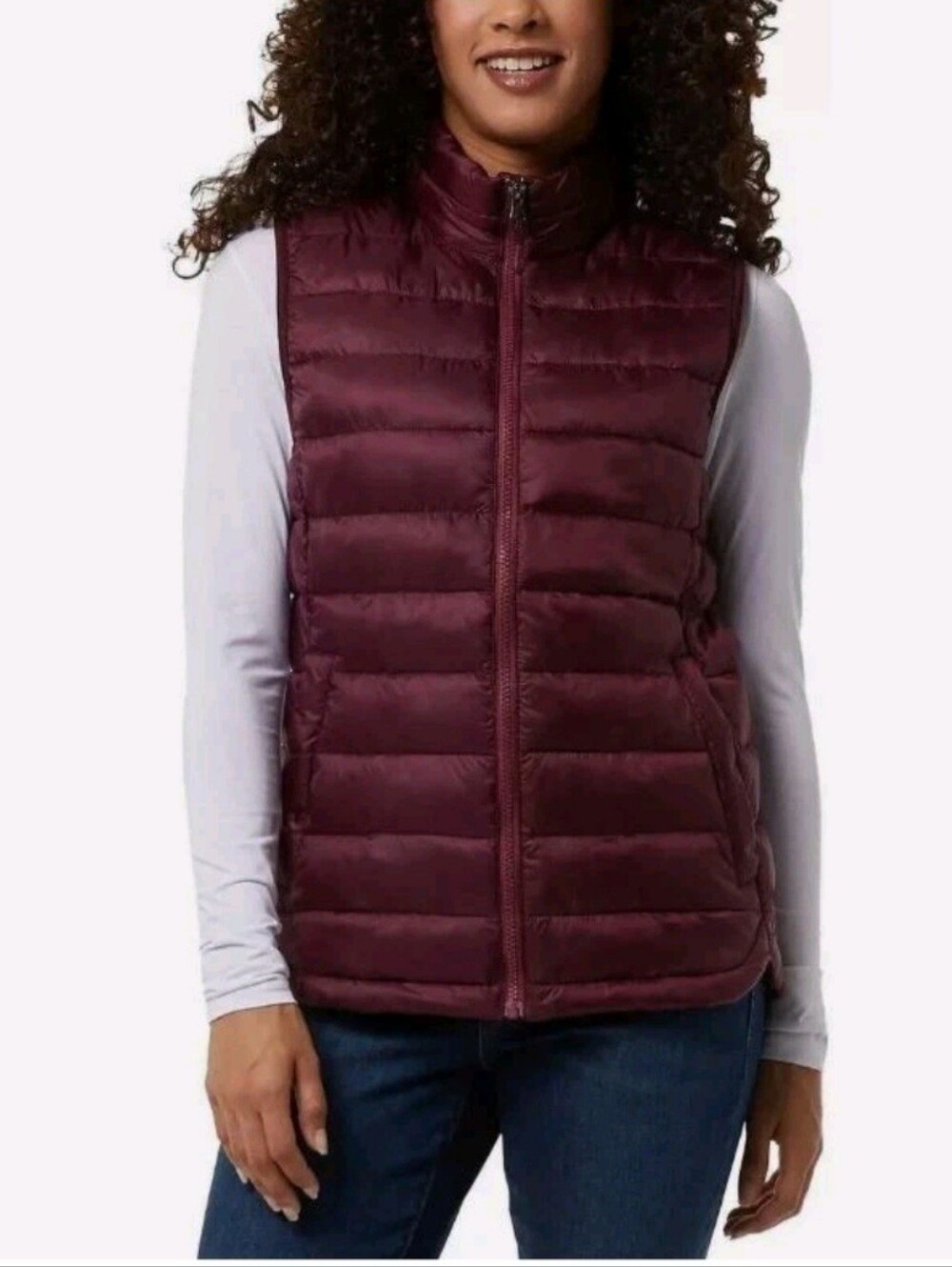Burgundy Quilted Puffer Vest - Sleeveless Zip Front